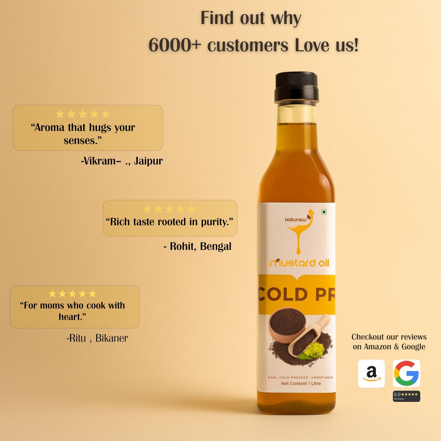 Cold Pressed Mustard Oil, Organic, Pure and Natural