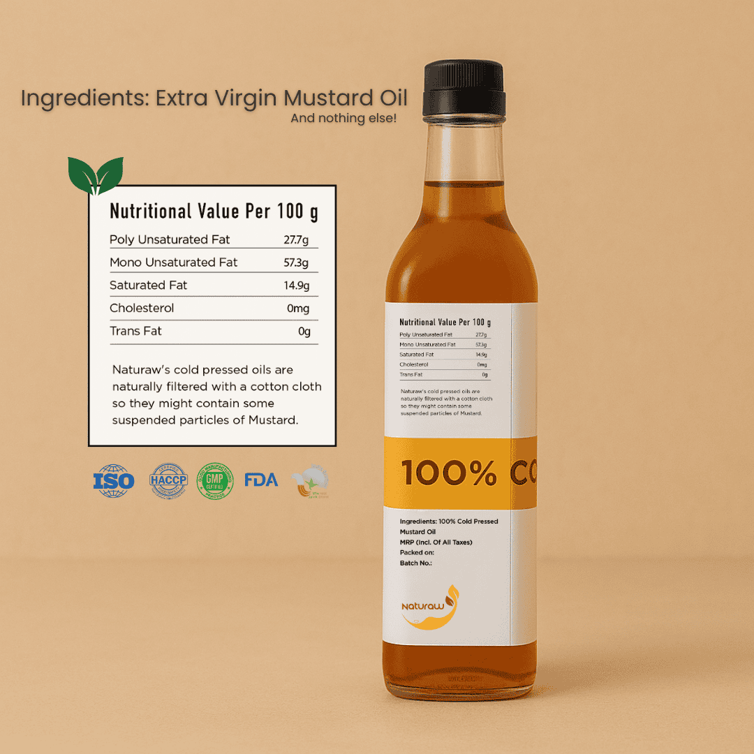 Cold Pressed Mustard Oil, Organic, Pure and Natural