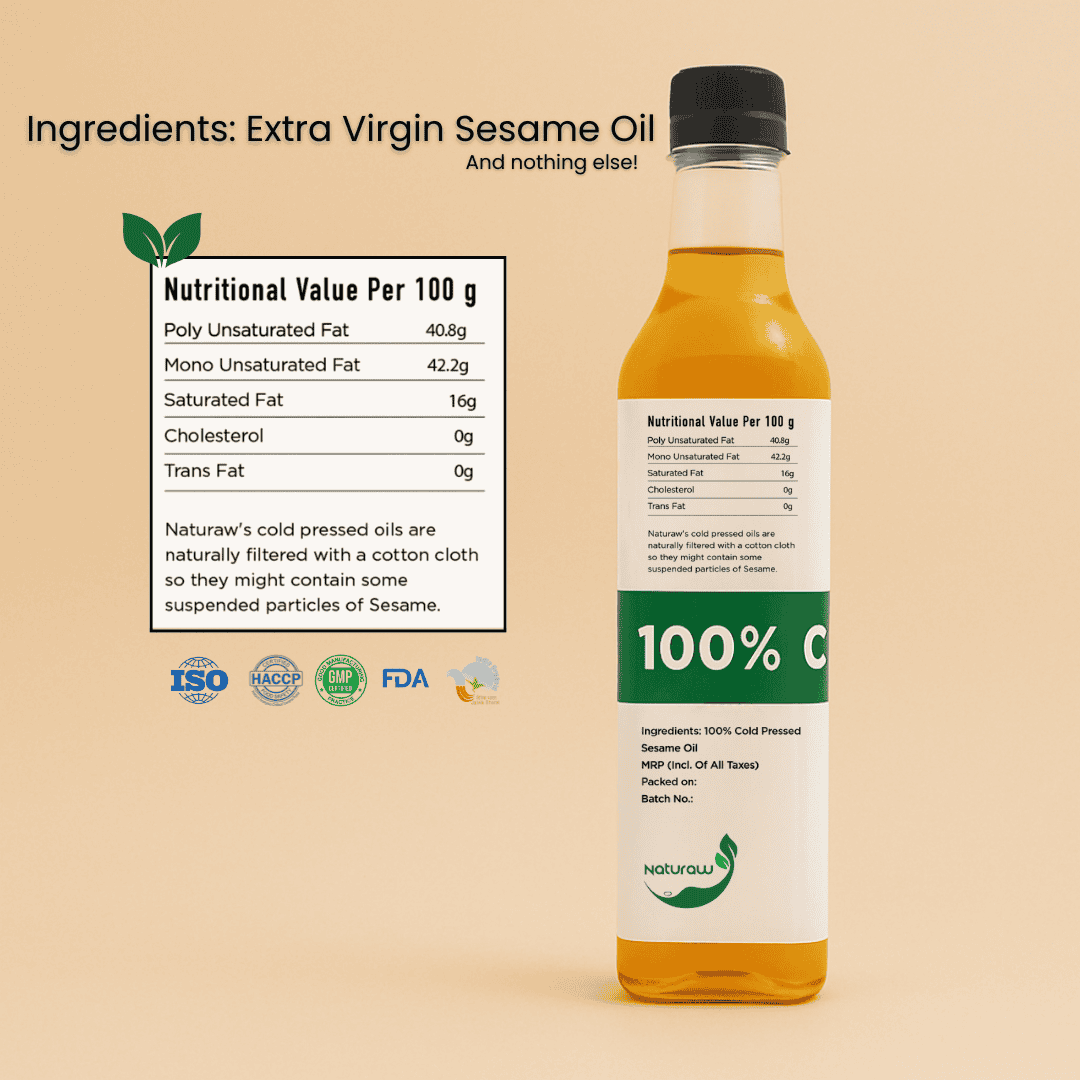 Cold Pressed Sesame Oil, Organic, Pure and Natural