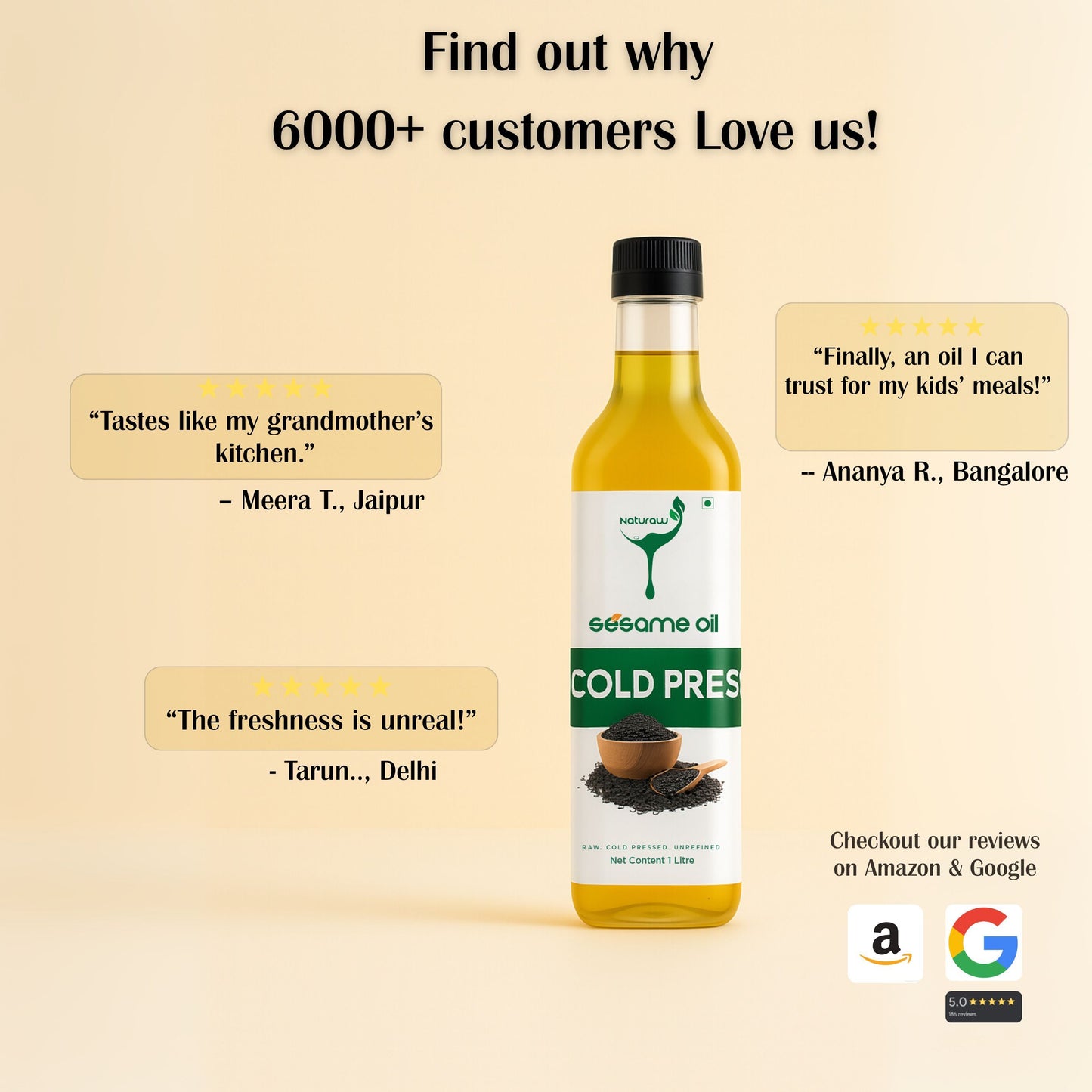Cold Pressed Sesame Oil, Organic, Pure and Natural