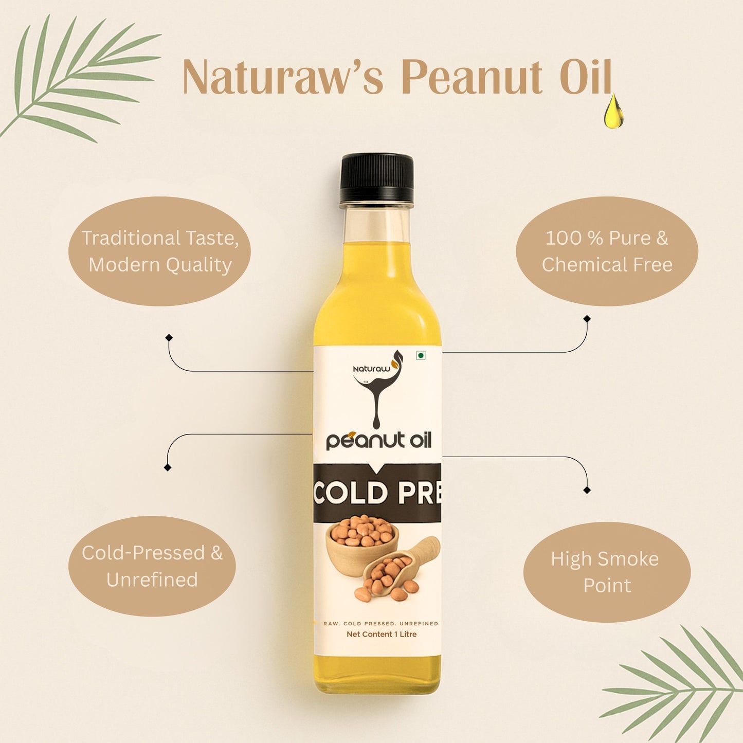 Cold Pressed Peanut Oil Organic, Pure and Natural